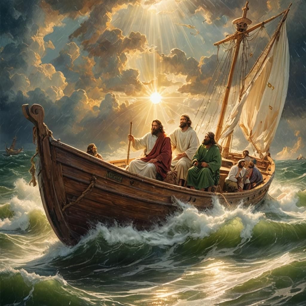 Jesus Calms the Storm with Disciples
