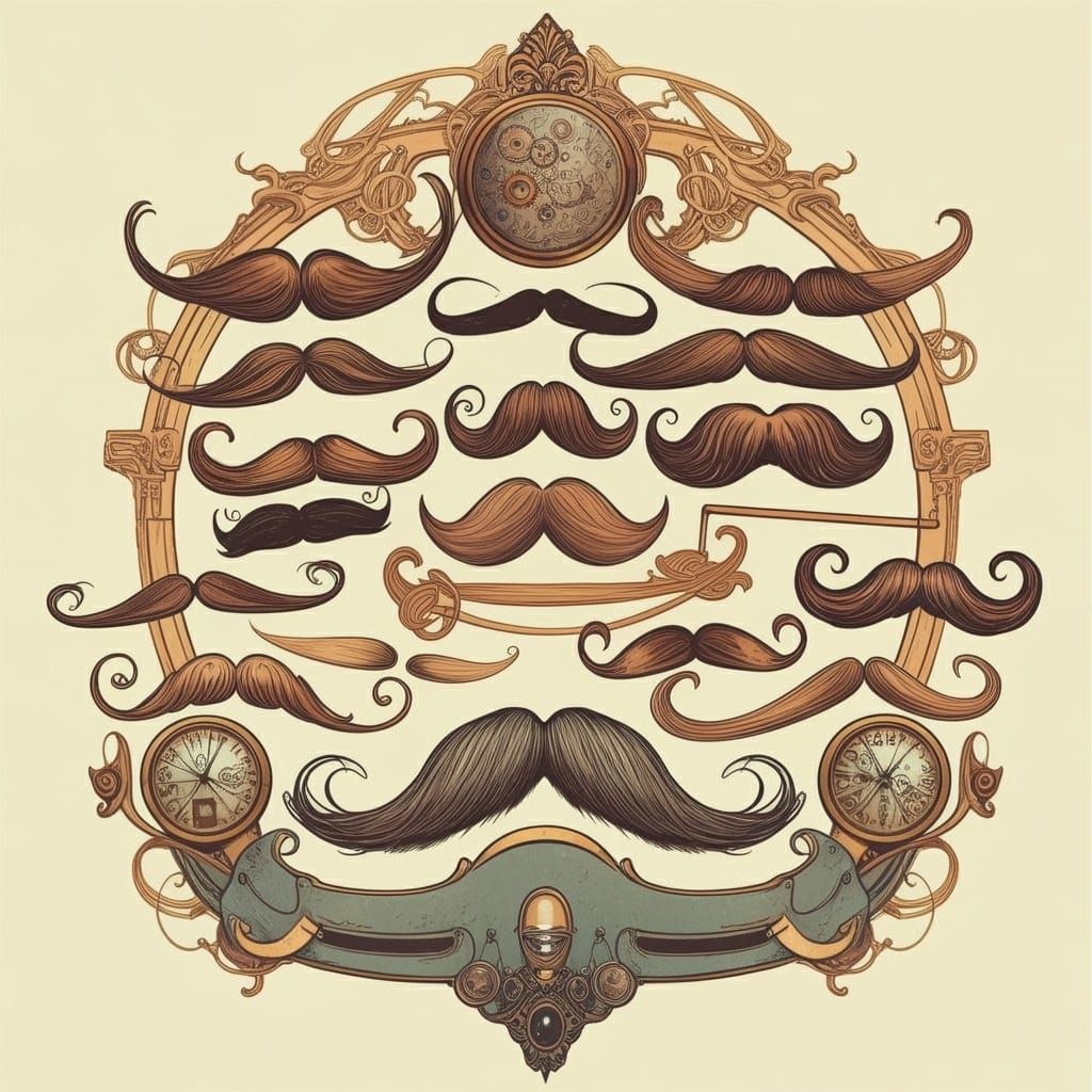 Elaborate Mustaches in Art Nouveau Style