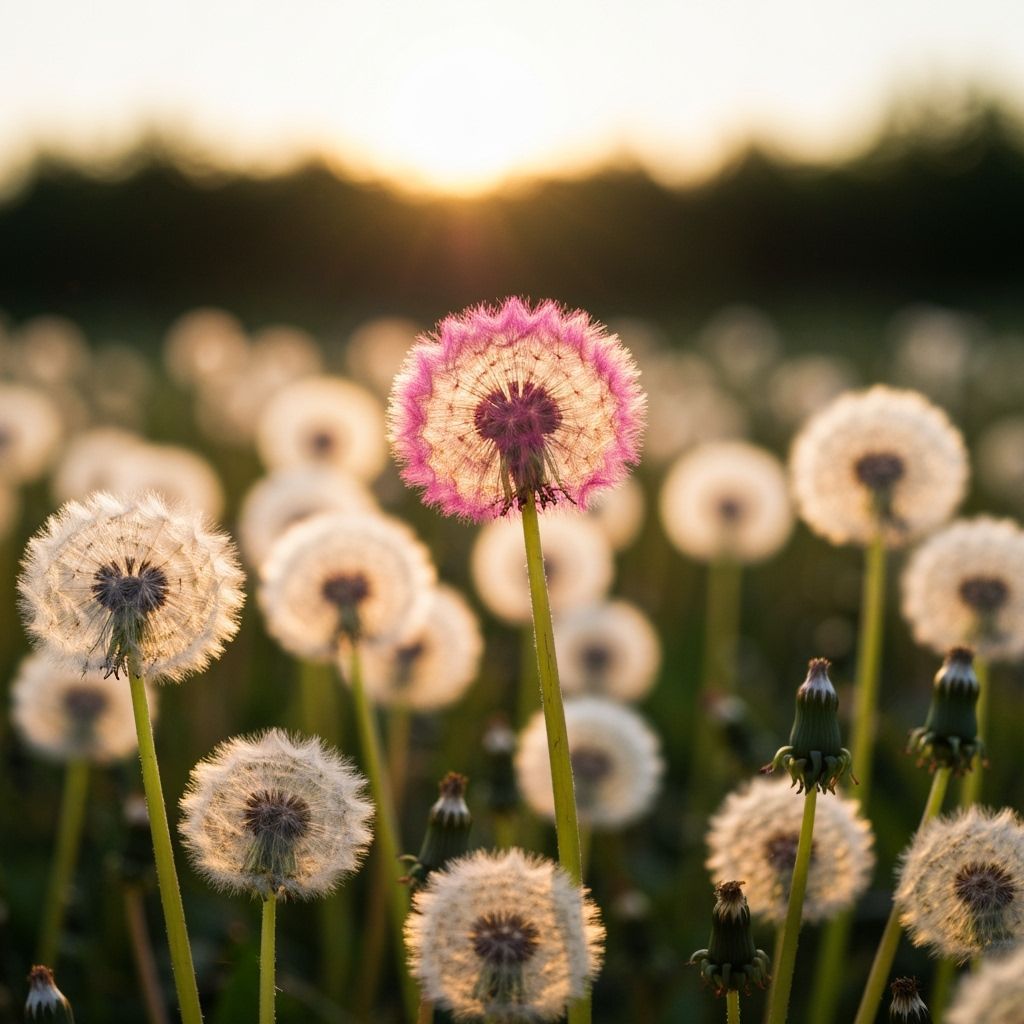 Vibrant Pink Dandelion in Golden Hour Sunlight