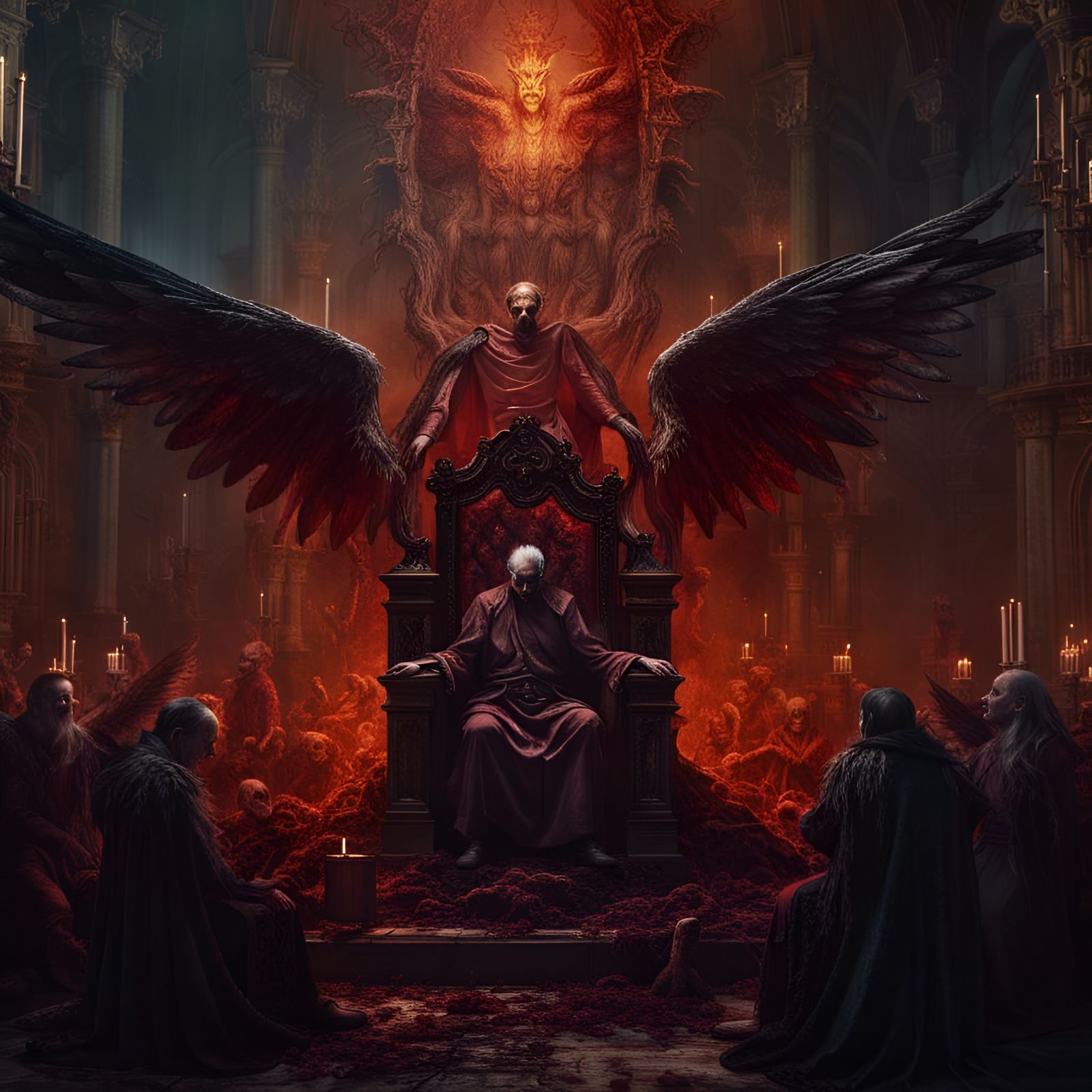Winged Demon on Hell Throne: Detailed Matte Painting