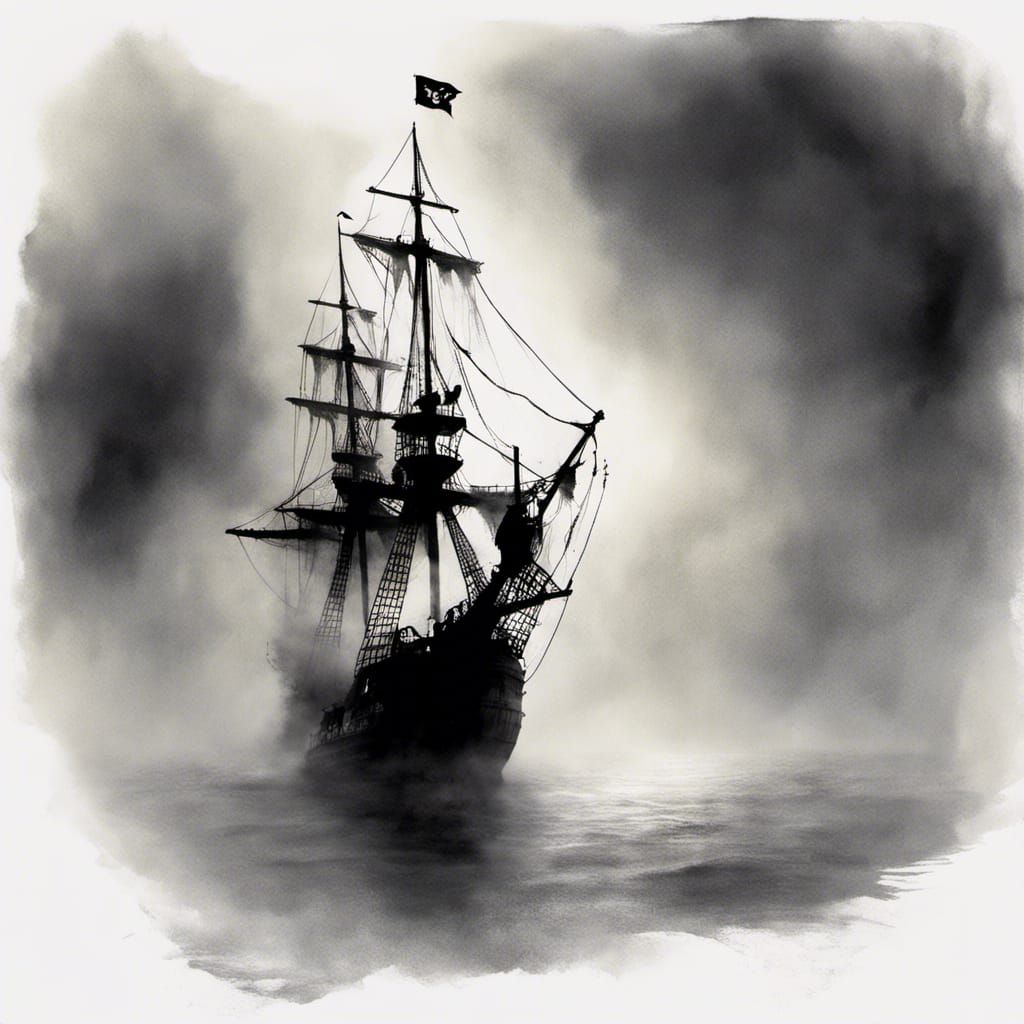 Ghostly Pirate Ship in Dense Fog