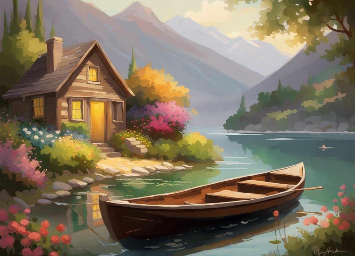 Idyllic Cottage by River in Detailed Fantasy Style