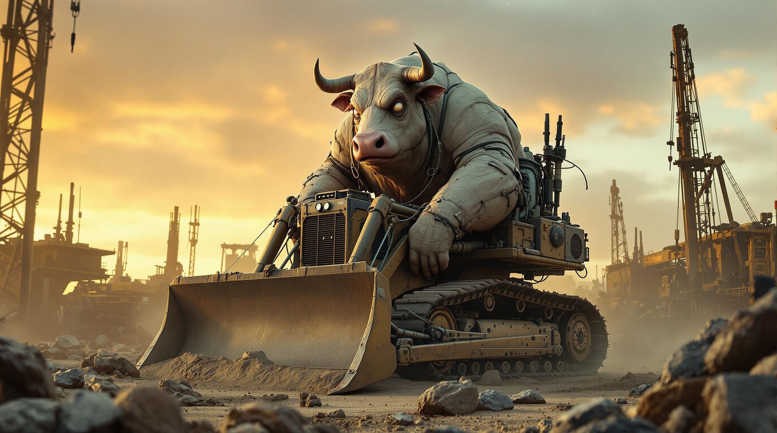 Cyberpunk Bulldozer in a Fantastical Construction Site