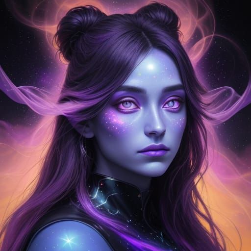 Ethereal Mystic Gaze in Cosmic Surrealism Oil Painting