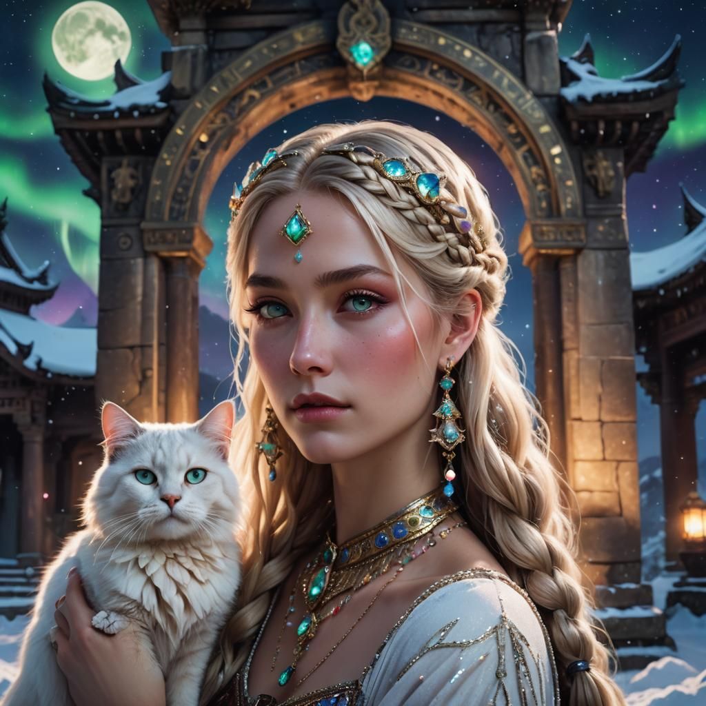 Goddess in Temple with Aurora, Fantasy Concept Art