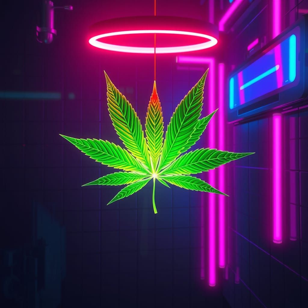 Illuminated Weed Leaf in Synthwave Neon