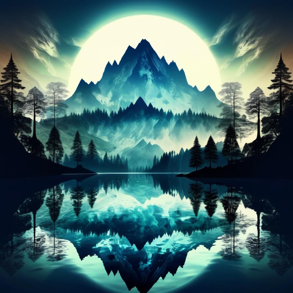 Double Exposure of a Surreal Fantasy Forest Realm