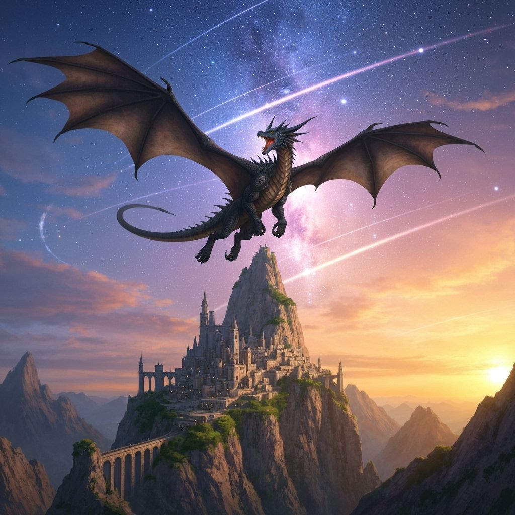 Obsidian Dragon Soars Through Starry Skies