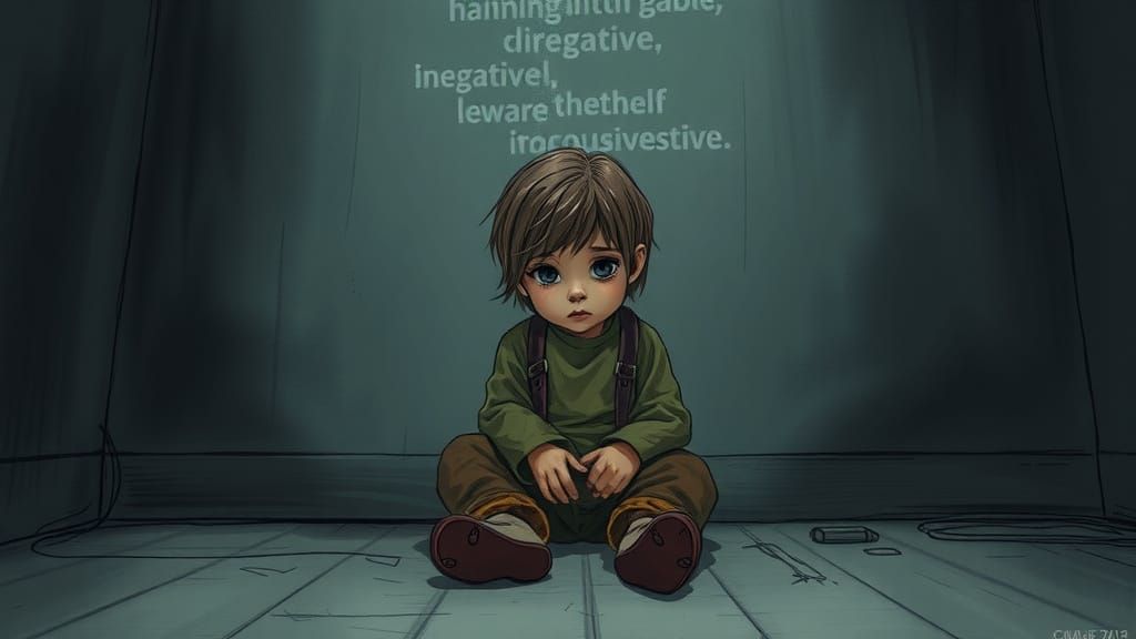 Young Child Surrounded by Shadows of Verbal Criticism in a H...