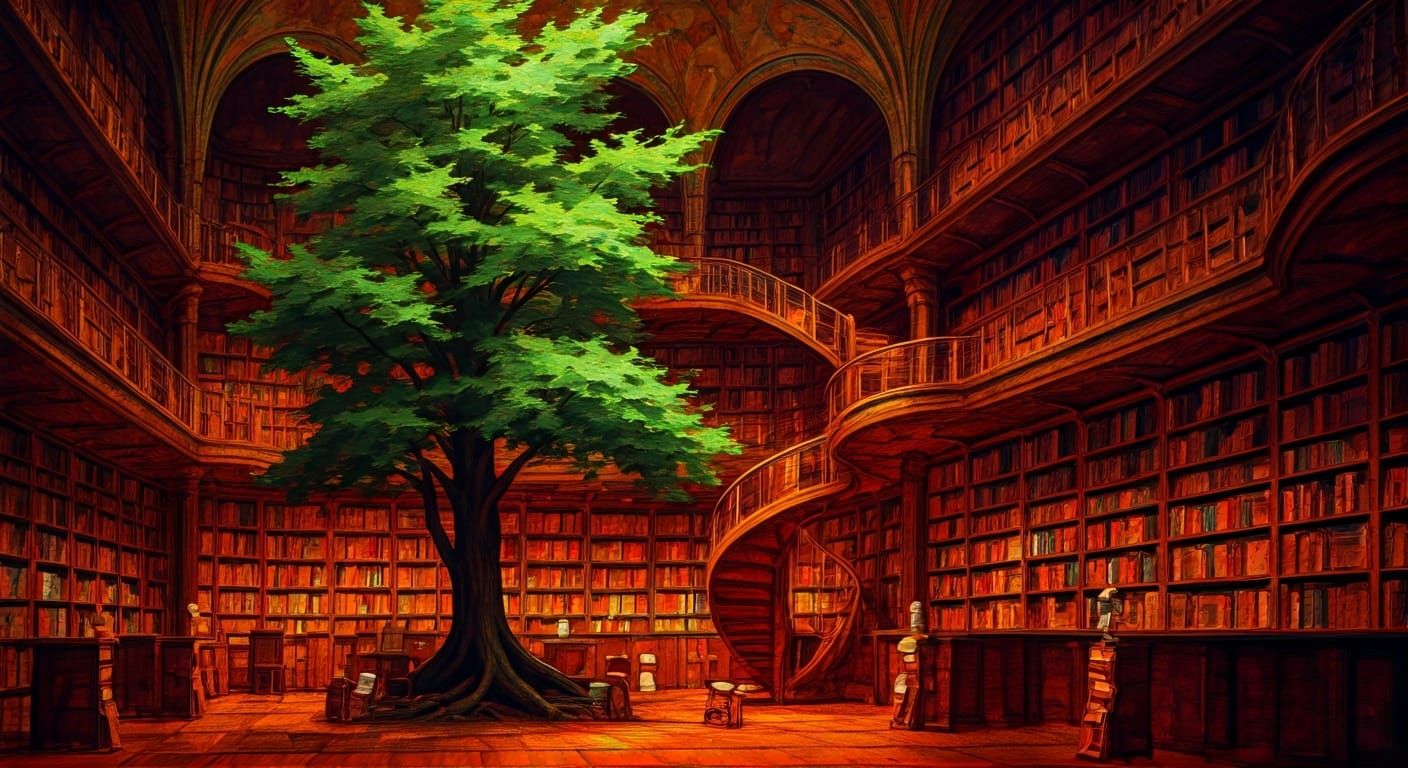 Library Tree: Impressionist Painting with Expressive Brushst...