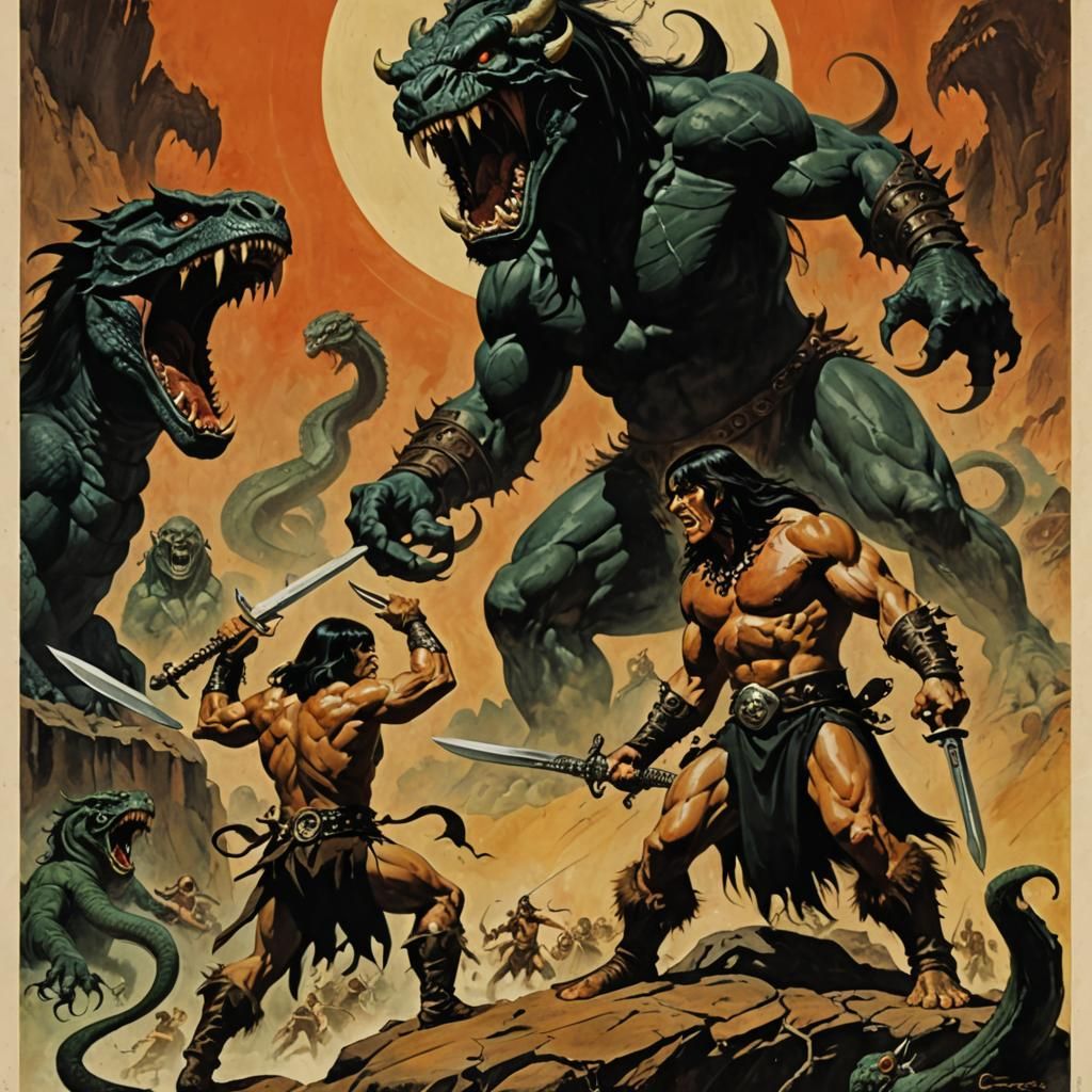 Conan the Barbarian vs Thulsa Doom: Retro Fantasy Art
