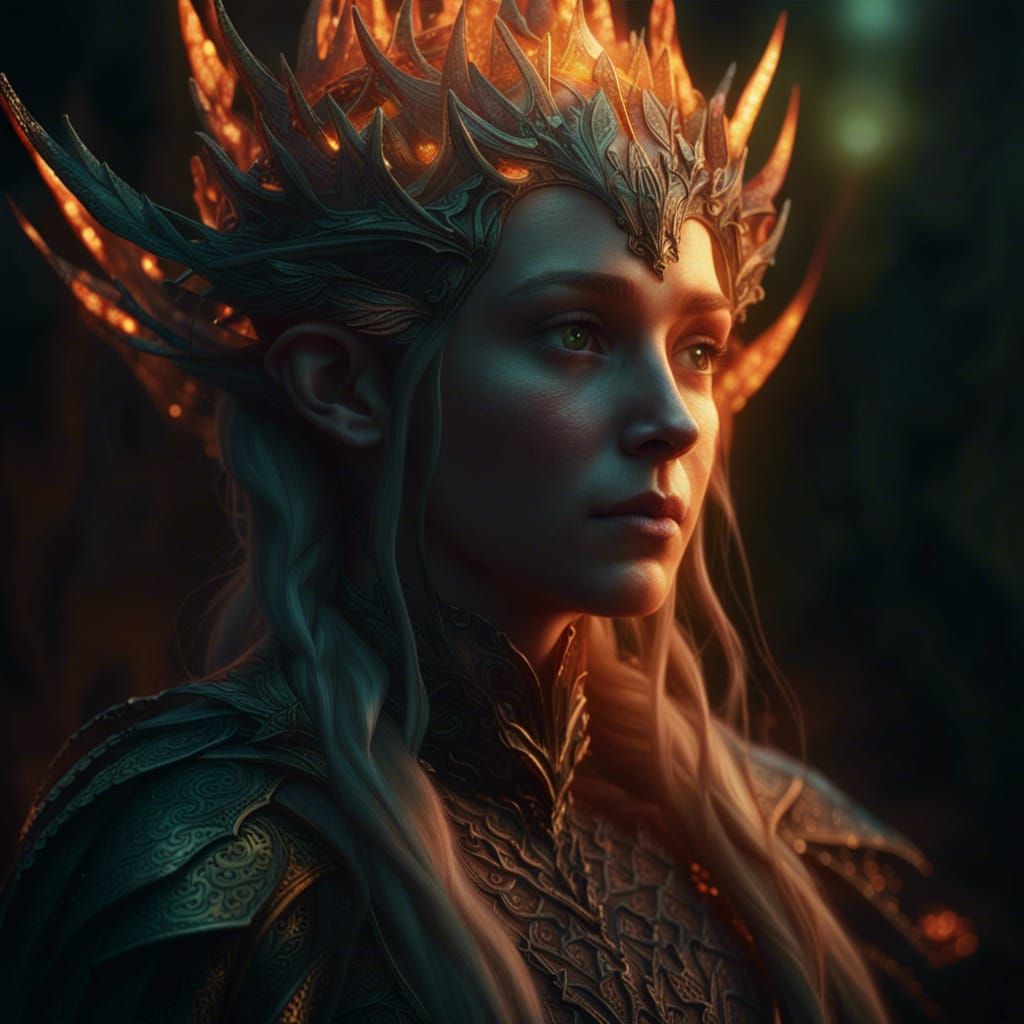 Intricately Detailed Elf in Ethereal Landscape