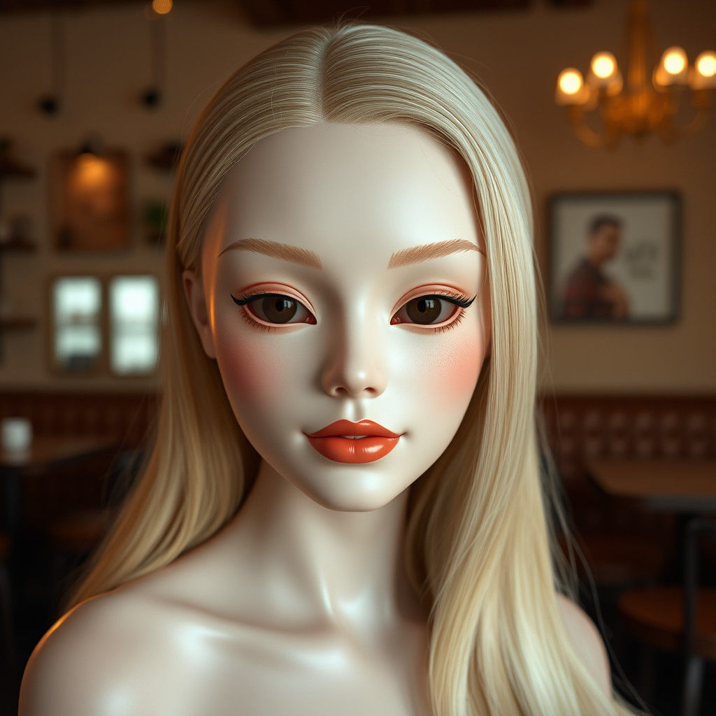 Realistic Female Mask in a Coffee Shop