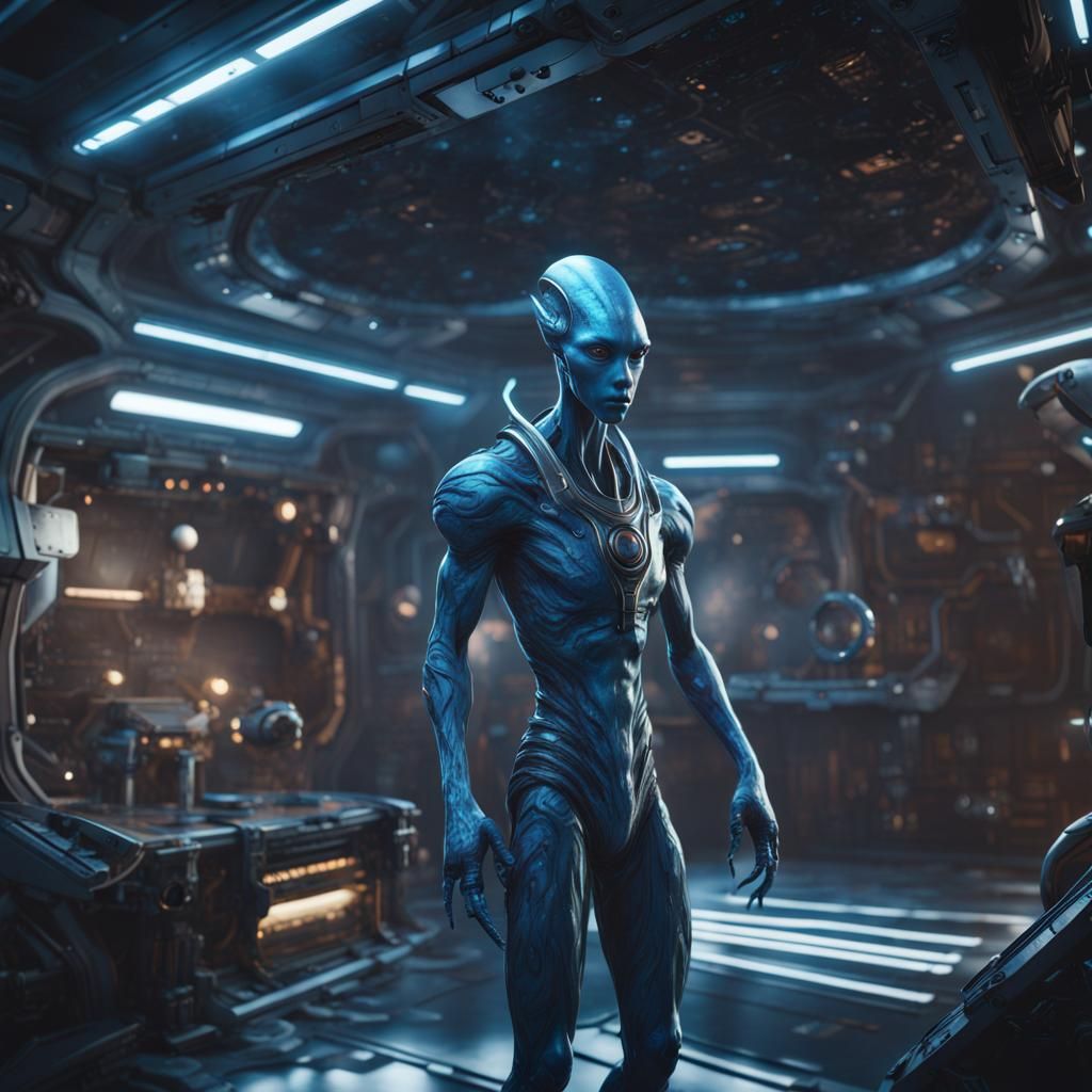Blue Aliens in Spacecraft Interior: Matte Painting