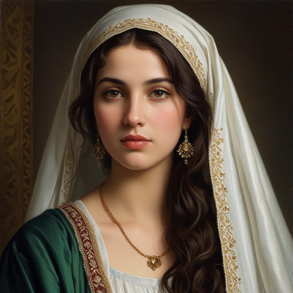 Lebanese Woman Portrait in Bouguereau Oil Painting Style
