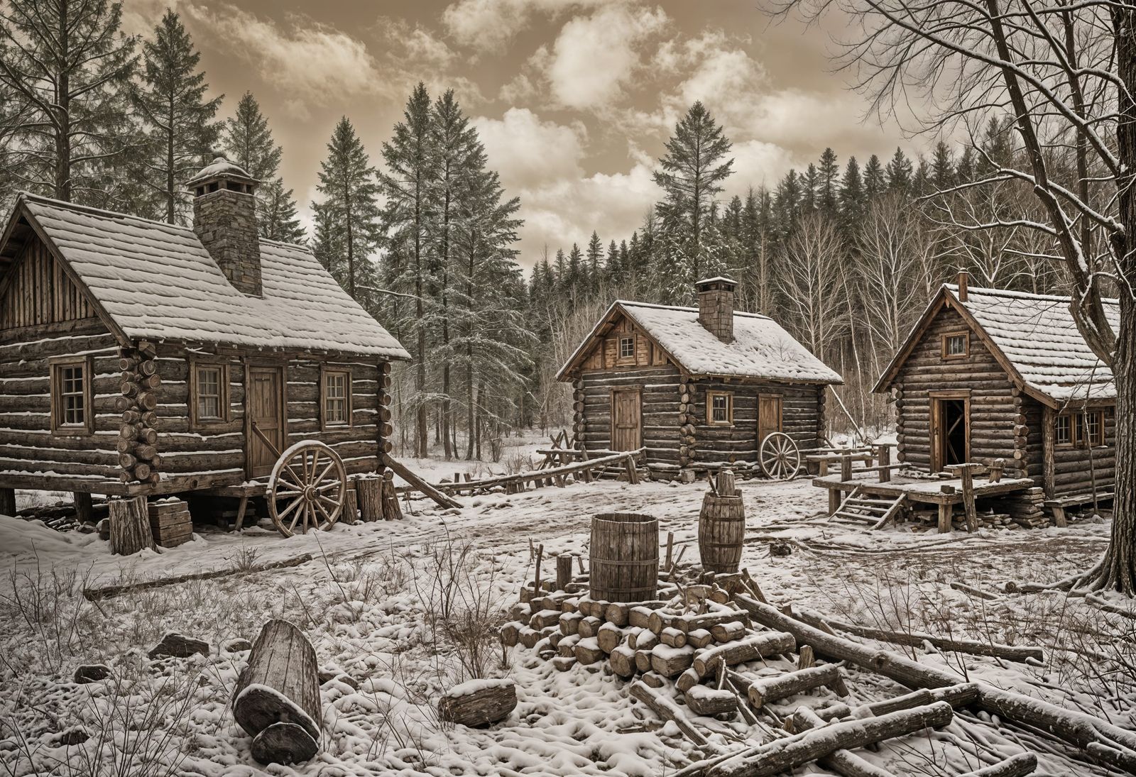 Early Settlers' Winter Camp in the Smoky Mountains