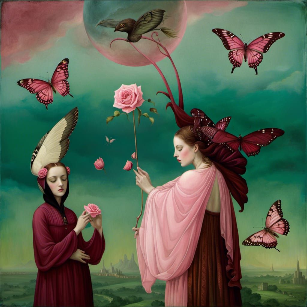 Tragic Surrealism in Antique Pink, Detailed Matte Painting