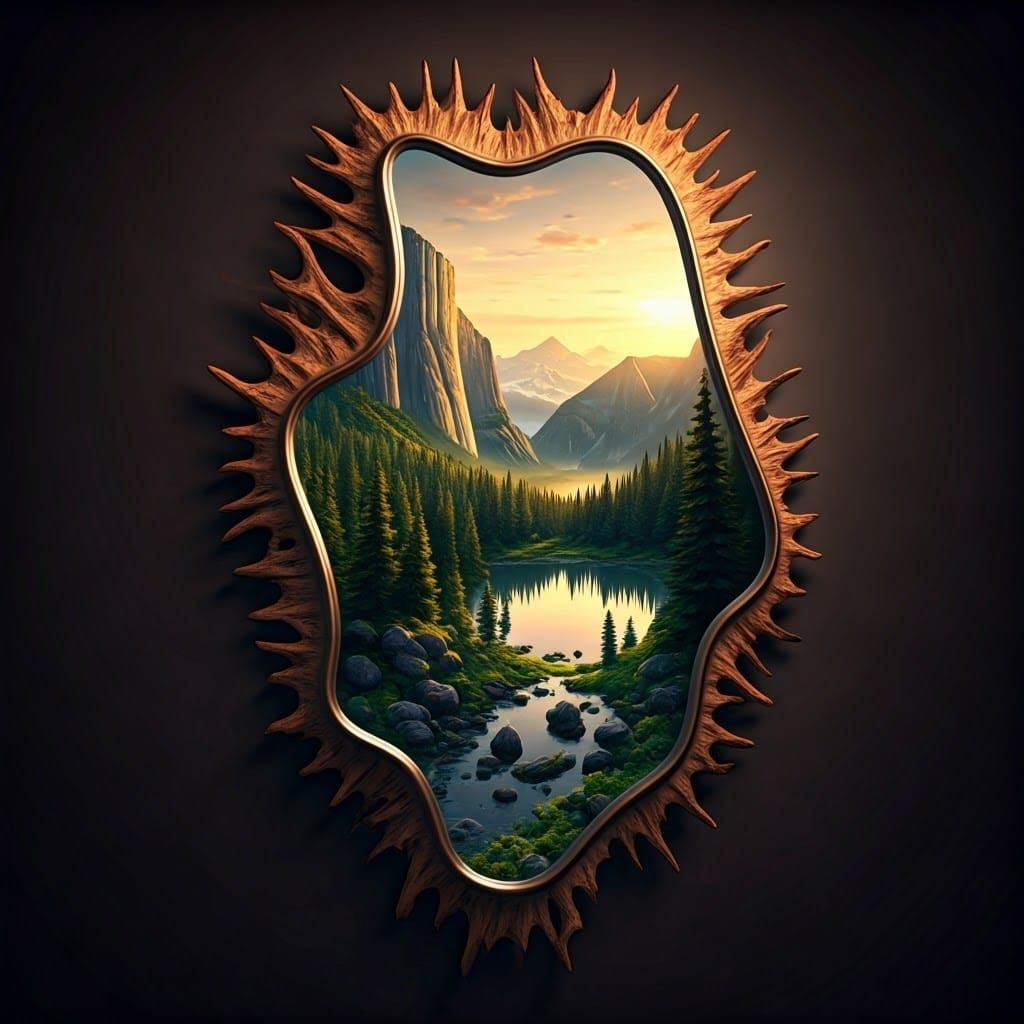Surreal Nature Mirror with Futuristic Organic Frame