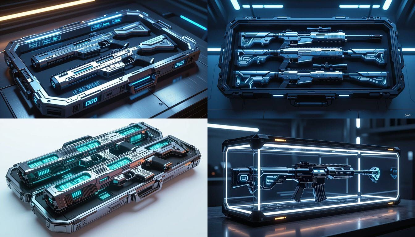 Futuristic Energy Rifles Stored in High-Tech Case