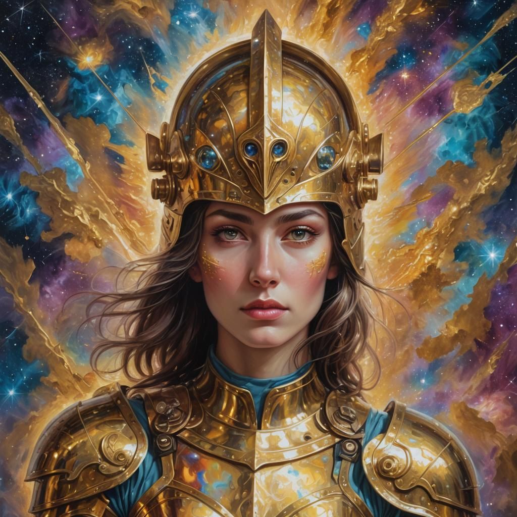 Athena in Astral Armor: A Cosmic Surreal Portrait