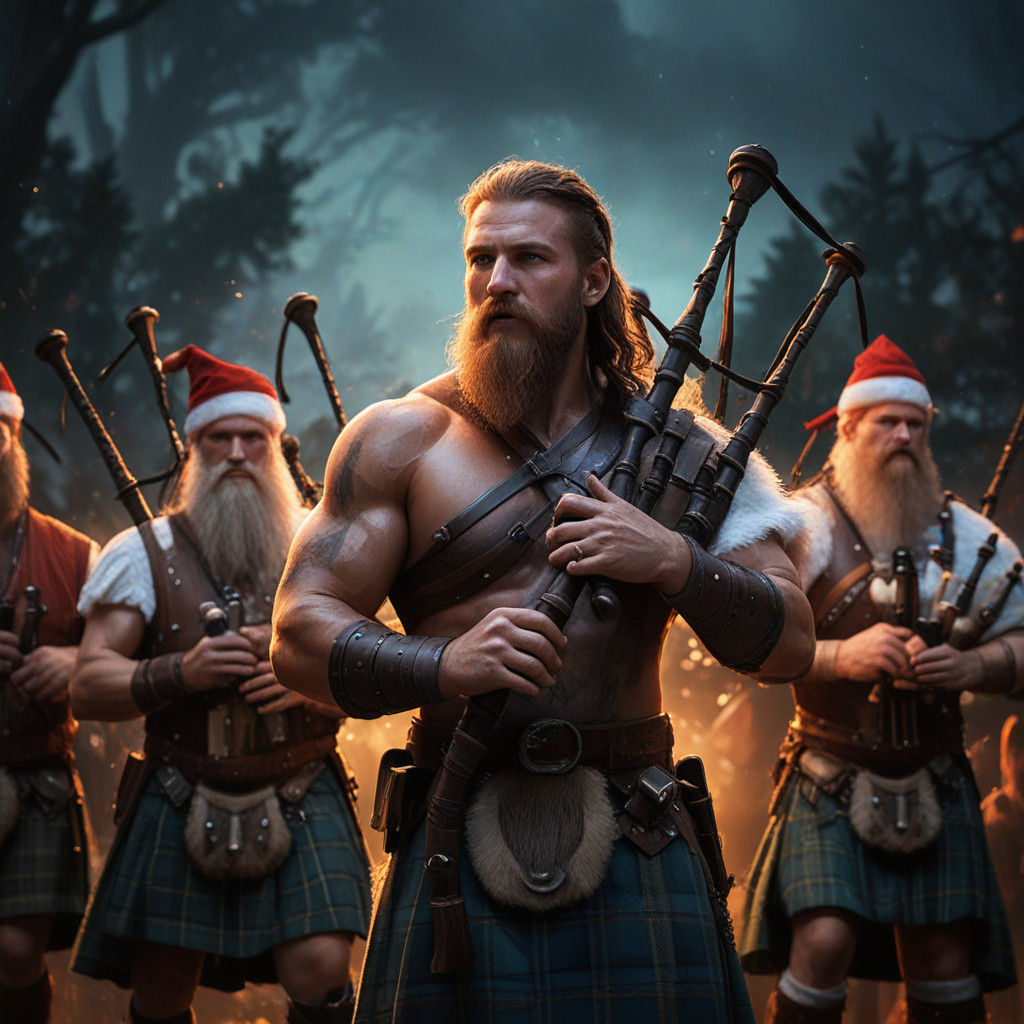 Viking Pipers Celebrate Christmas in Colorful Festive Group....