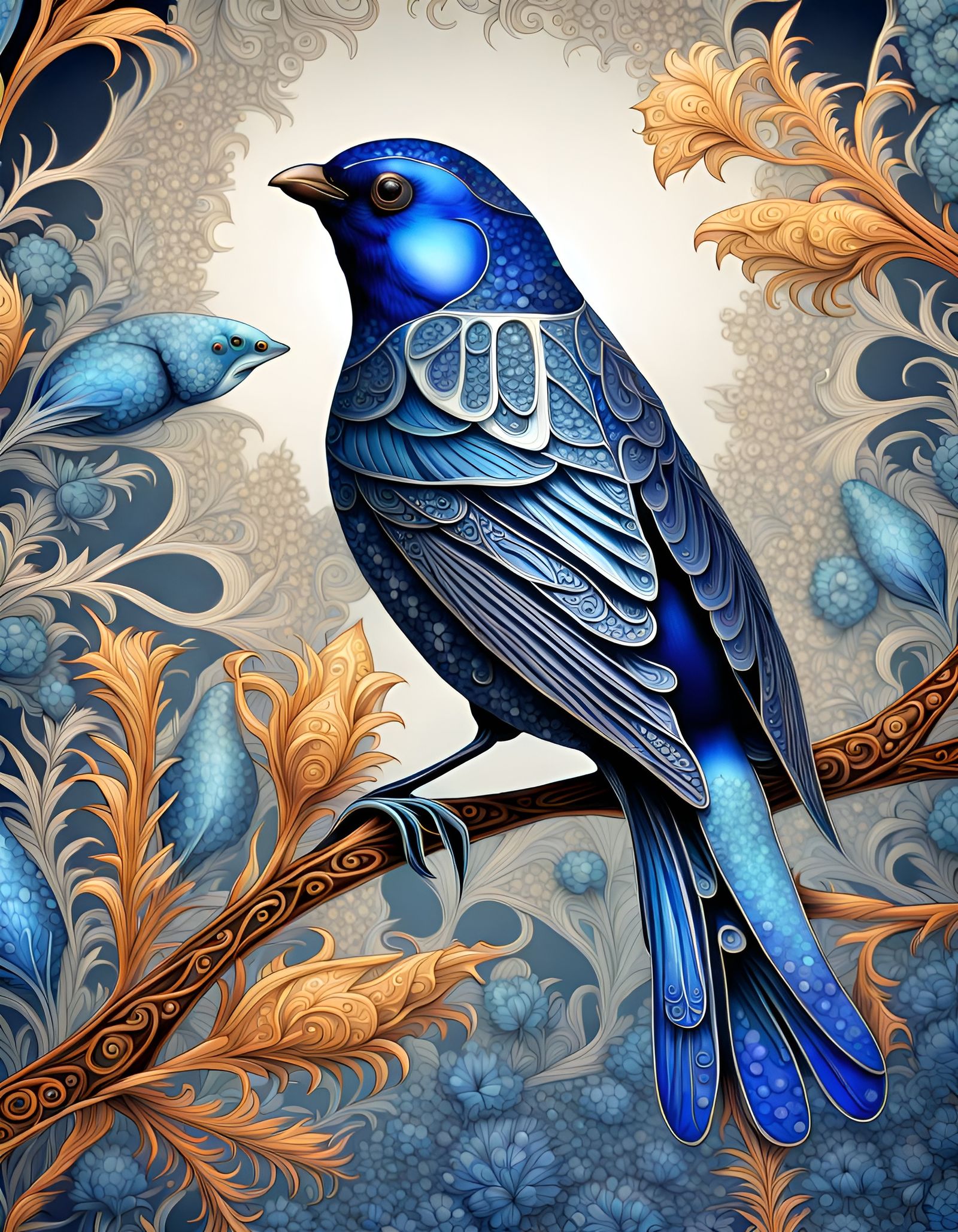 Crystal Indigo Bunting in Ornate Detail
