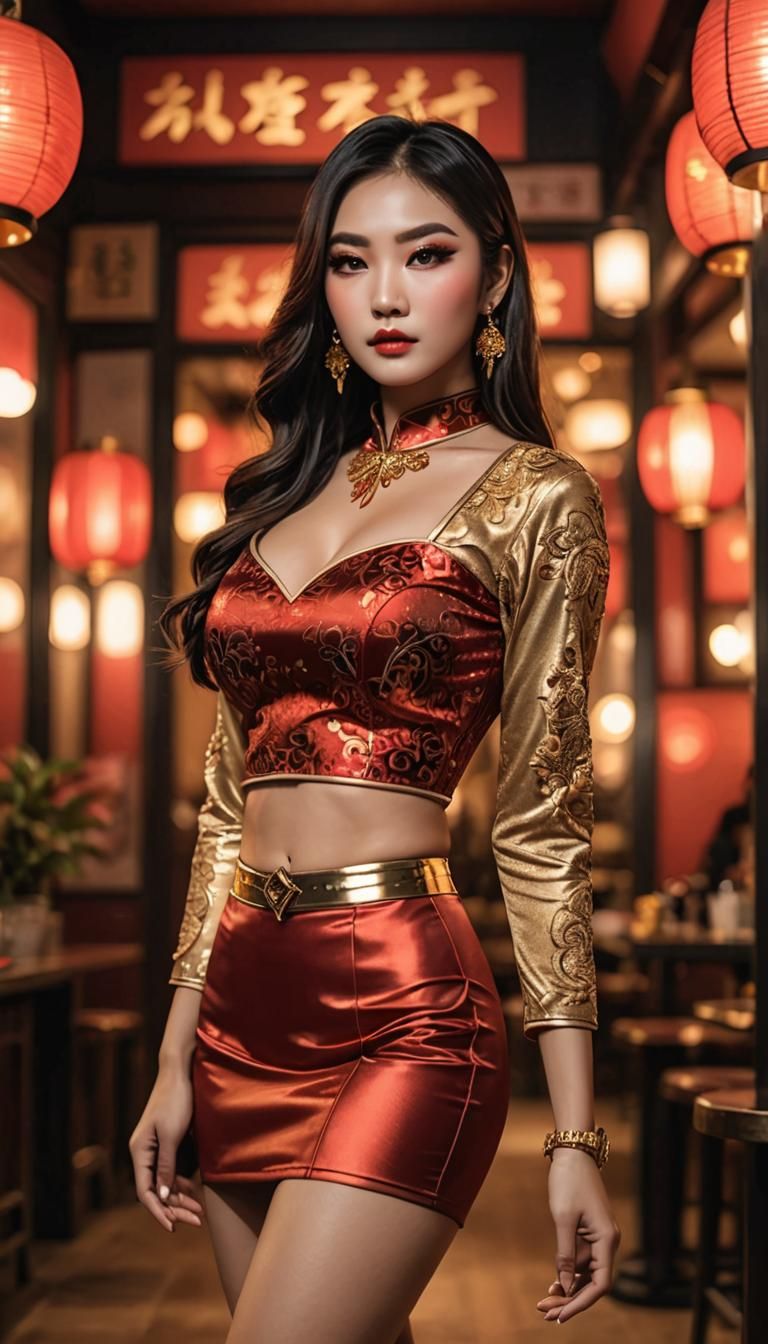 Curvy Asian Ladyboy in Spicy Outfit: Digital Portrait