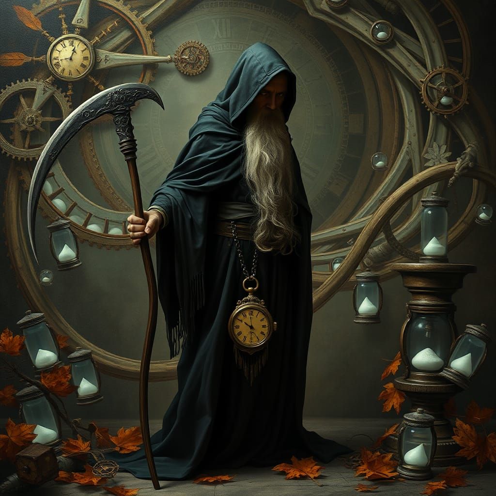 Grim Reaper as Father Time in Surreal Style