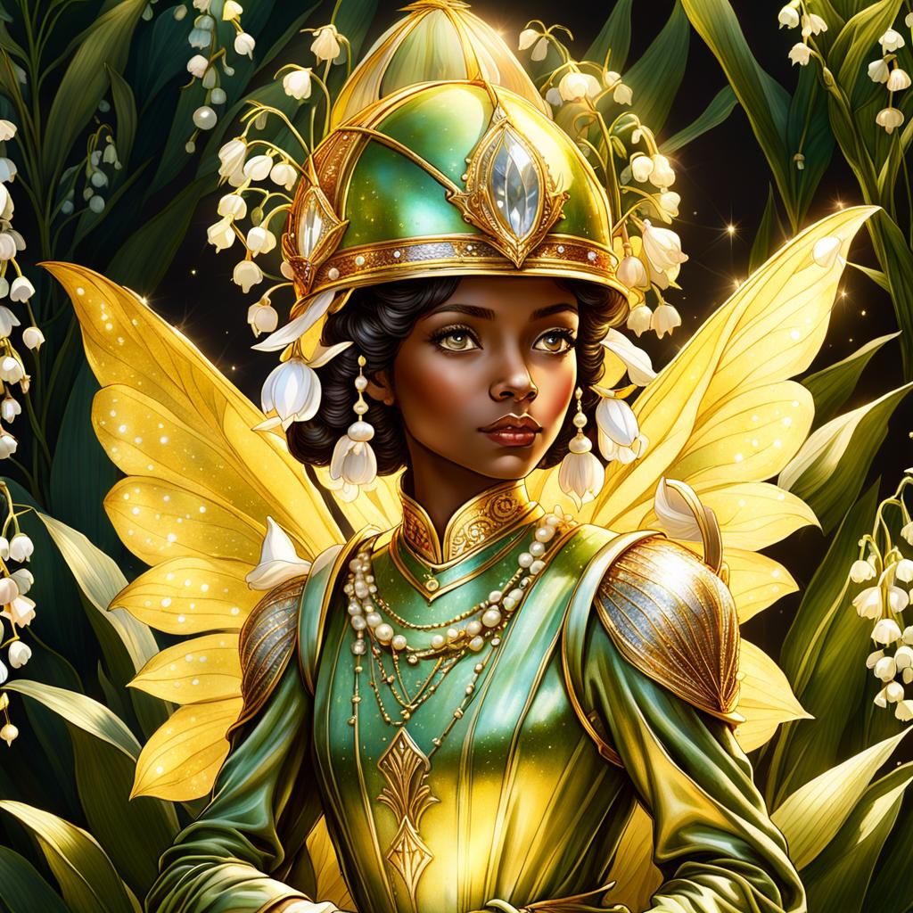 Lily-of-the-Valley Fairy in Golden Helmet