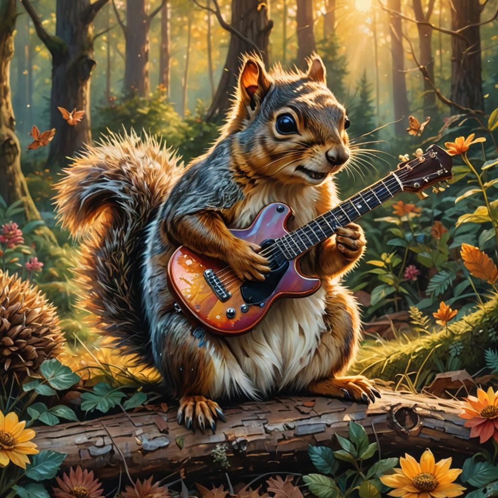 Squirrel Concert: Fantasy Art in Oil Painting Style