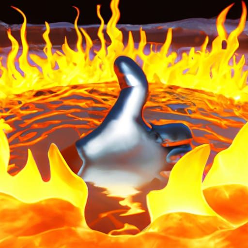 Hand Emerges From Molten Metal Giving Thumbs Up