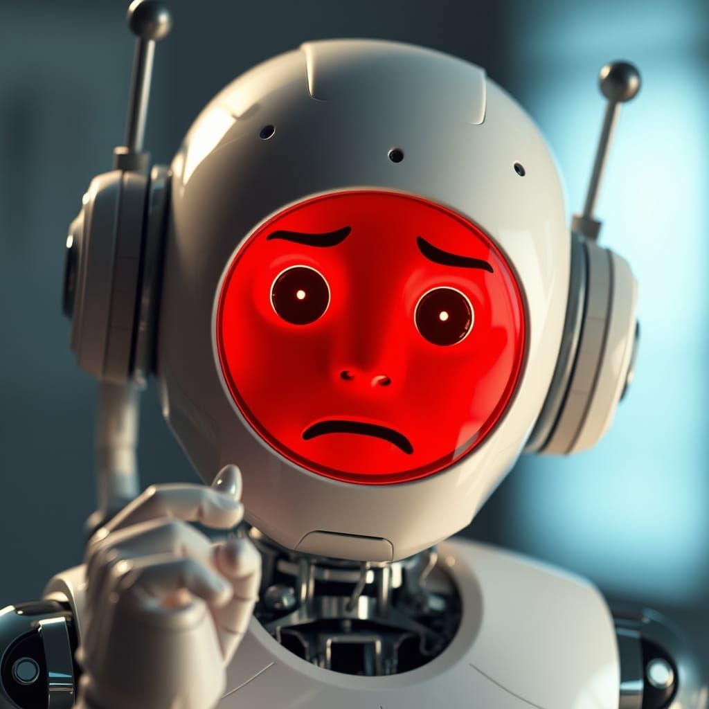 Robot in Panic as Digital Display Screen Overwhelms