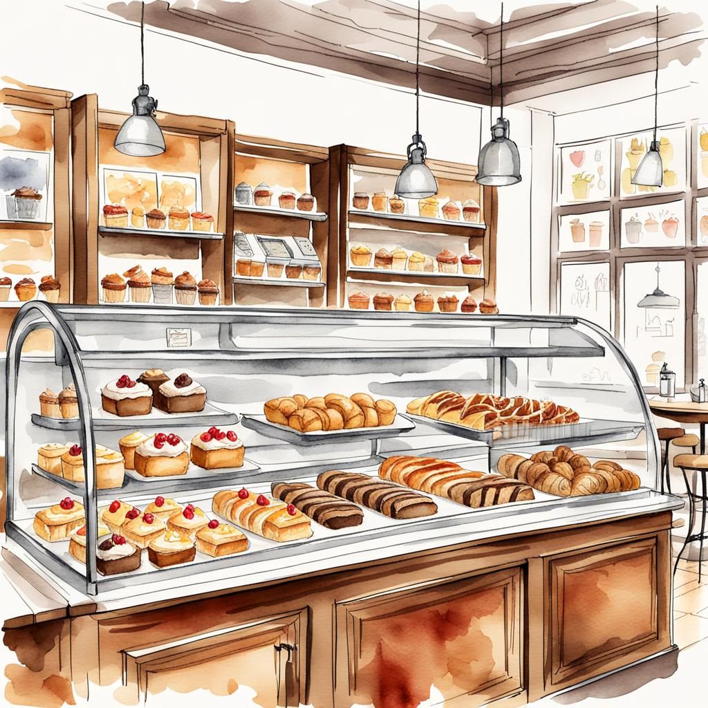 Cozy Coffee Shop Interior: Watercolor Digital Sketch
