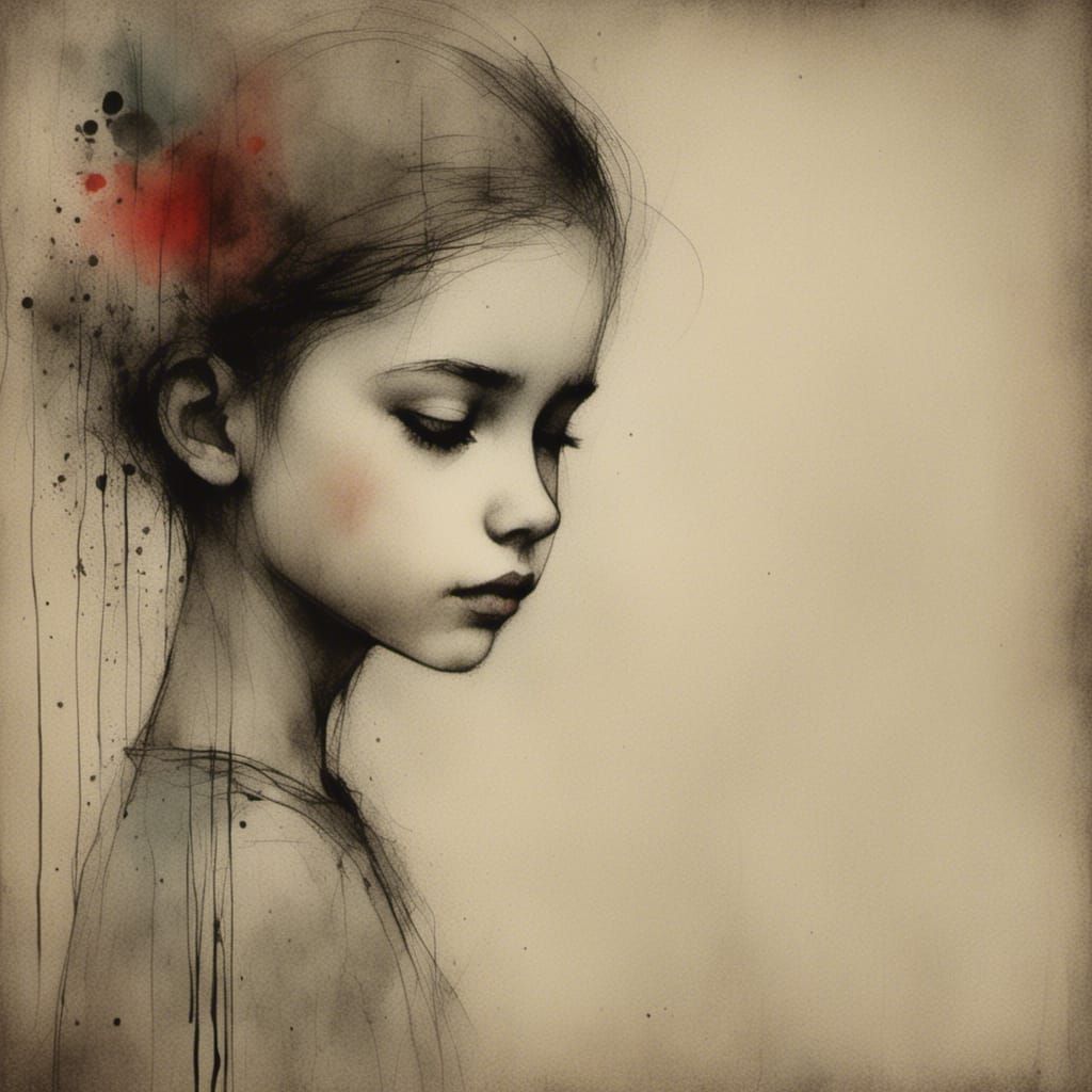 Girl Portrait in Charcoal and Ink Style