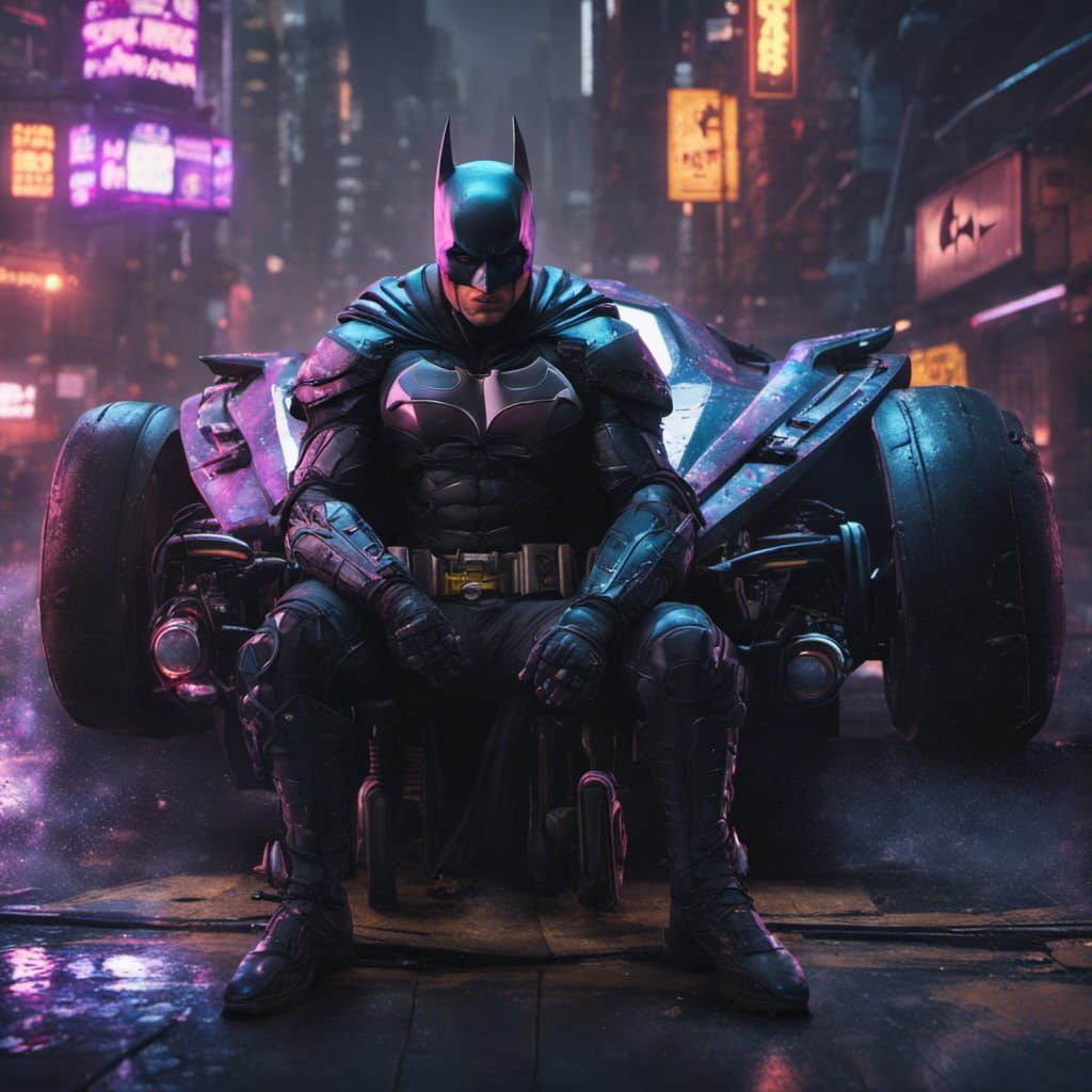 Batman in Cyberpunk Outfit with Batmobile