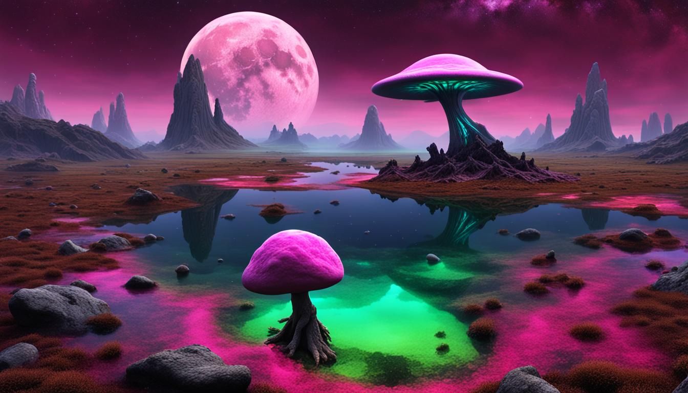 Zeta Reticulan Alien on Strange Planet with Mushrooms