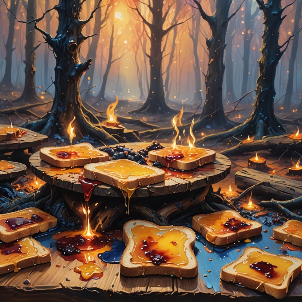 Toast with Butter and Jam in Whimsical Forest