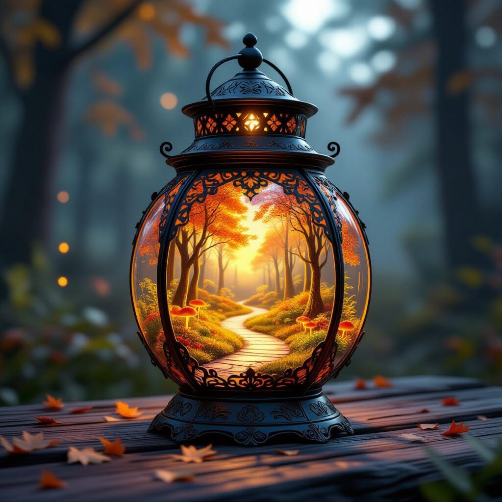Enchanted Forest Inside Ornate Lantern