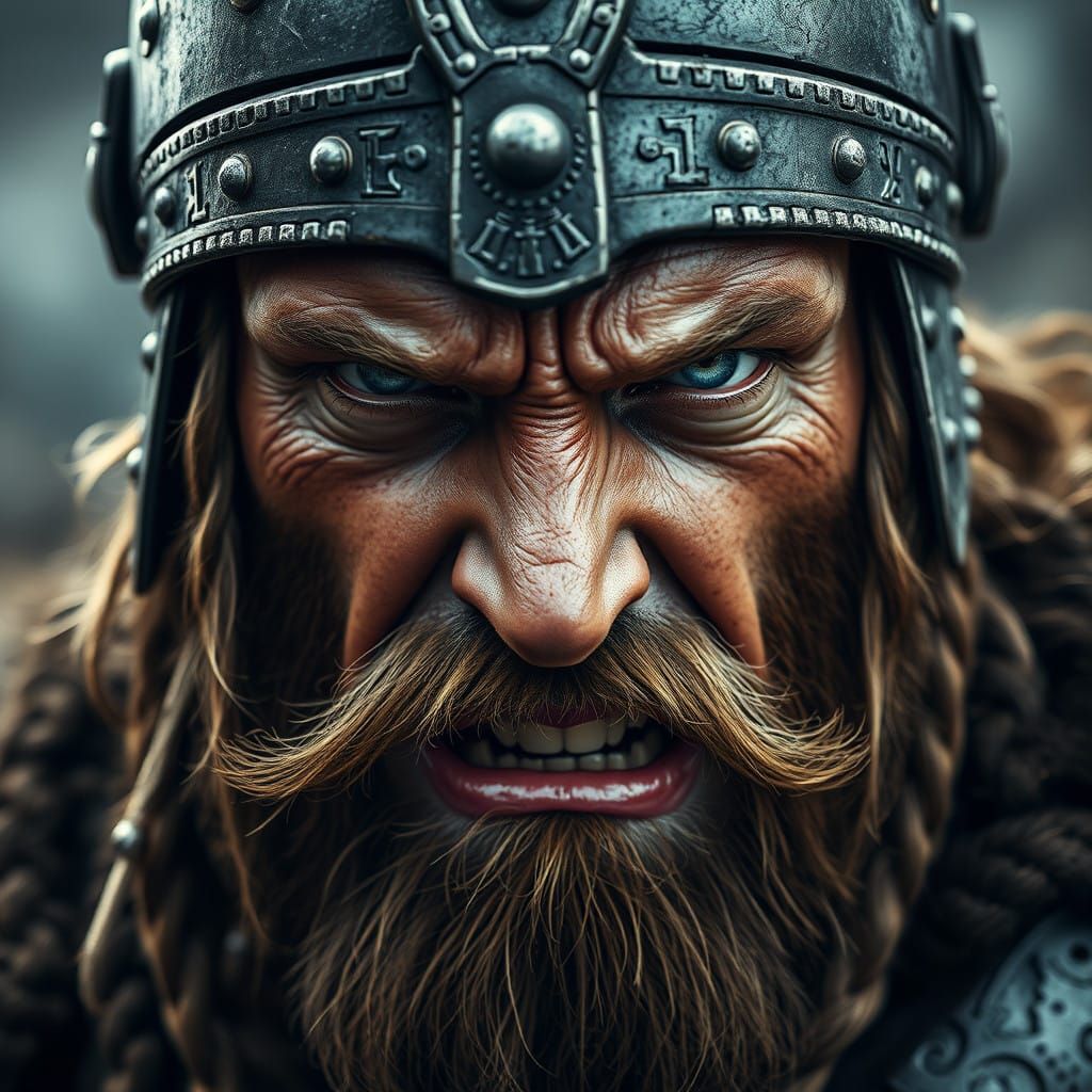 Weathered Viking Warrior in Fierce Battle Cry