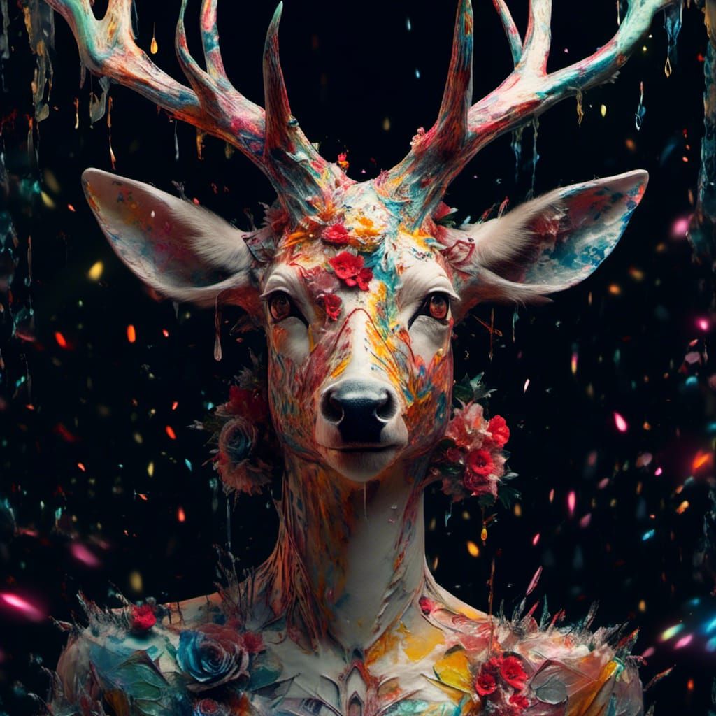 Cosmic Deer in Spooky Forest: Hyperrealistic Concept Art