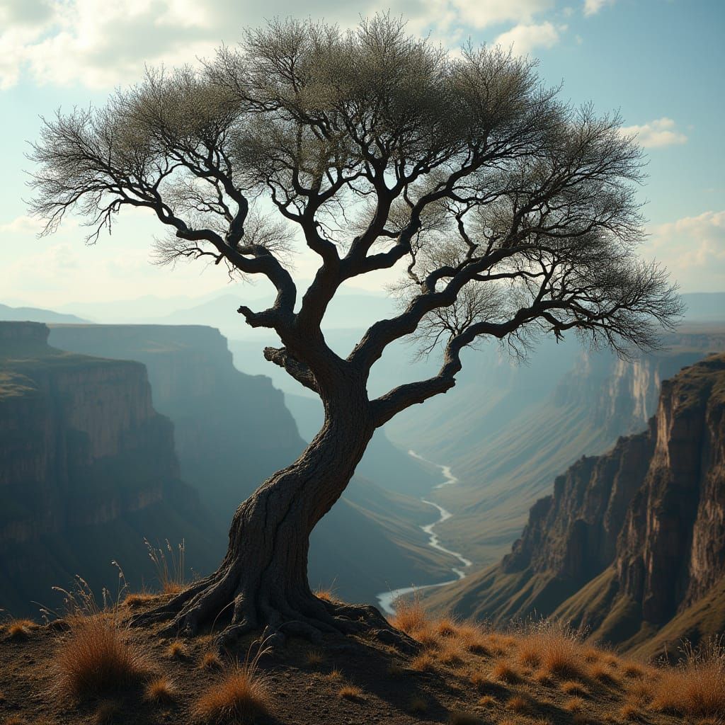 Majestic Willow Tree Standing Sentinel on Windswept Hill