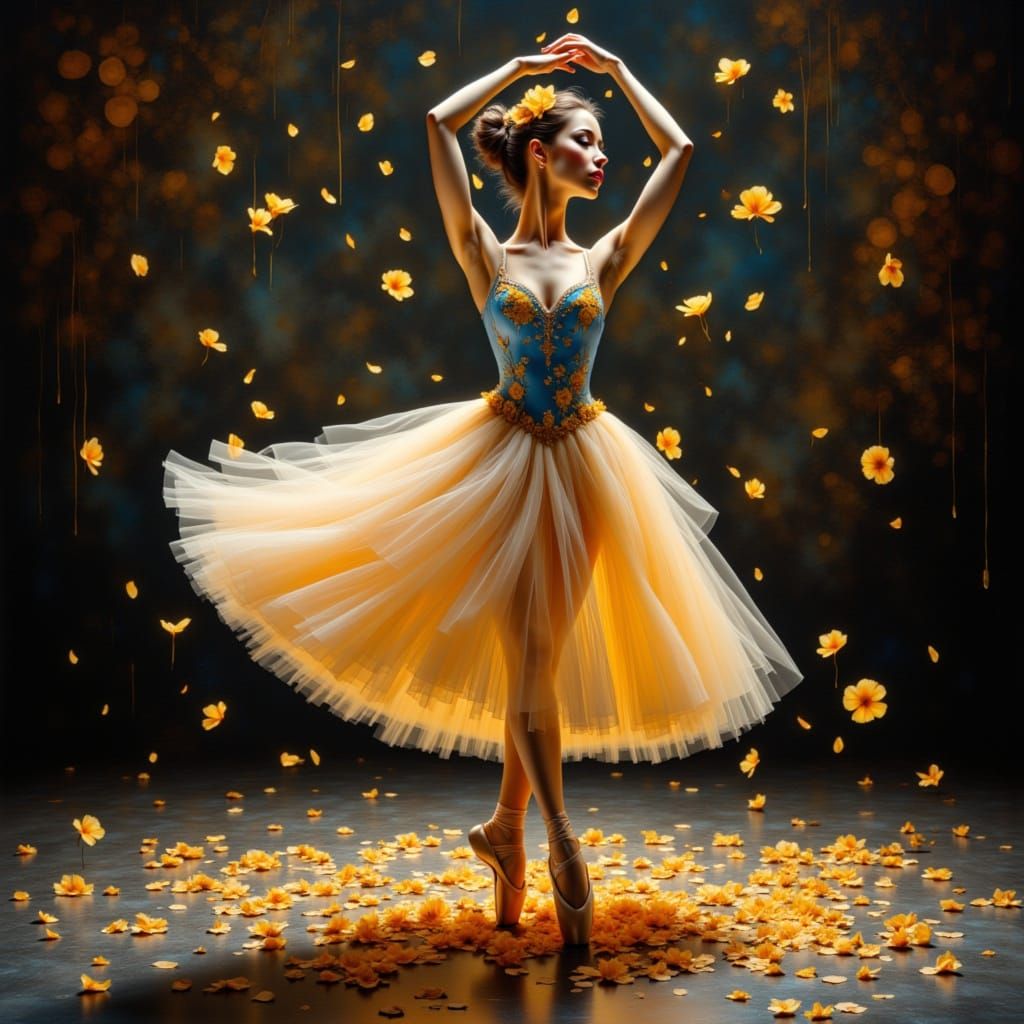 Ballerina in Pansy Dress Art Nouveau Style