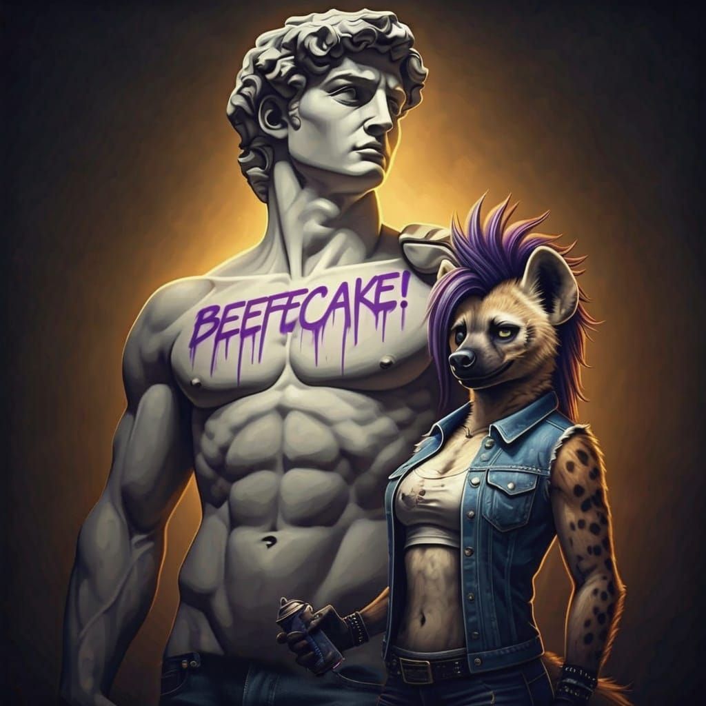 Giant Marble Statue in Denim Jeans: A Hyperreal Masterpiece