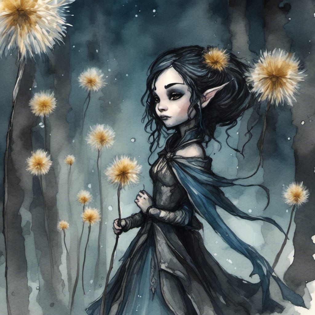 Dandelion Fairy: Gothic Watercolor Chibi Art