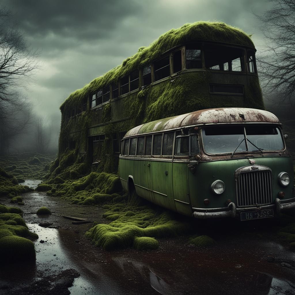 Desolate Car Cemetery in Atmospheric Digital Painting