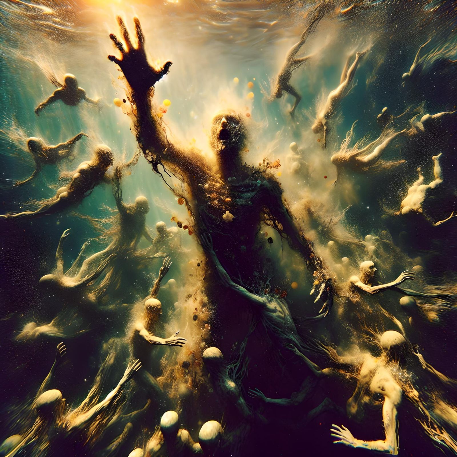 Surreal Silhouette Underwater: Overwhelmed and Despairing