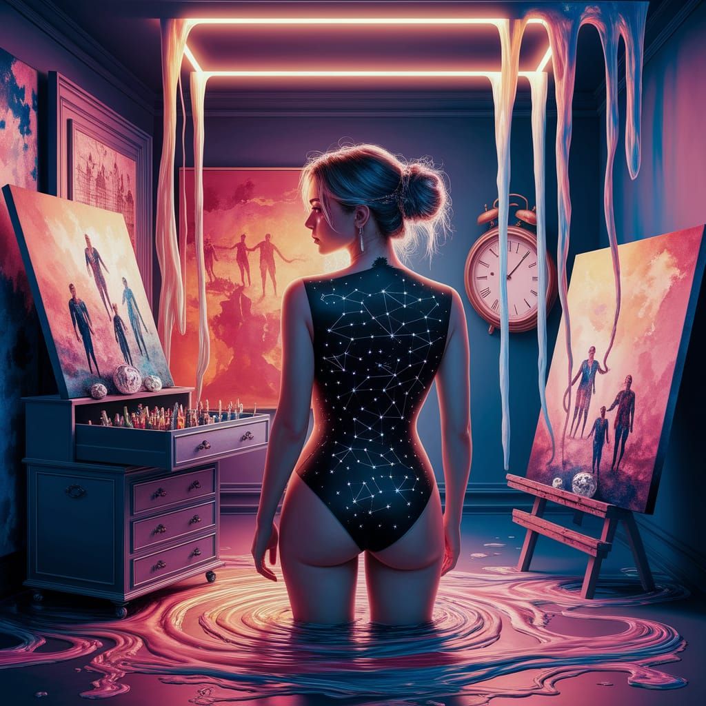 Constellation Tattoo in Surreal Art Studio, Expressionist St...