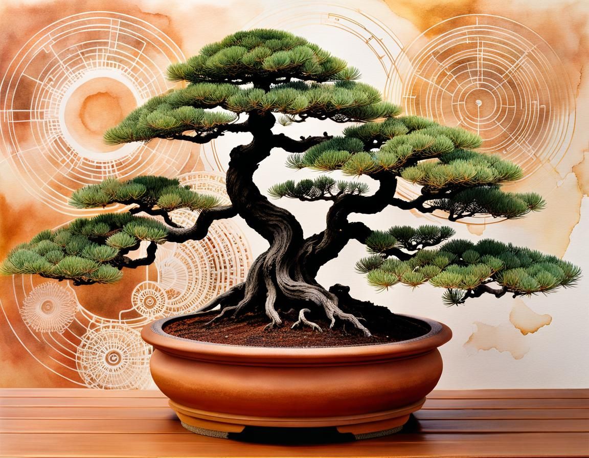 Chinese Ink Painting: Bonsai and Motherboard