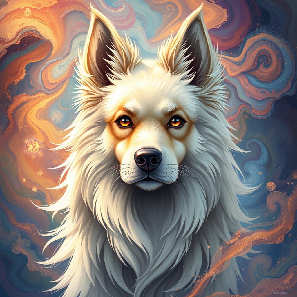 Ancient Anime Spirit Dog in Ethereal Vortex