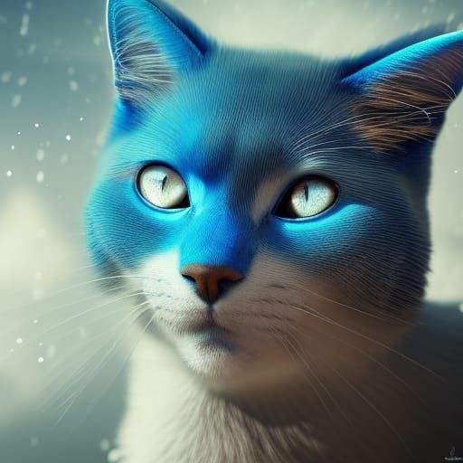 Beautiful Blue Russian Cat in Detailed Matte Painting